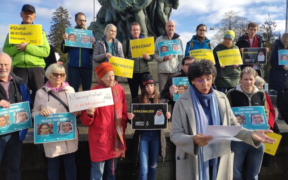 Mahnwache für Raif Badawi und Waleed Abulkhair am 31. 1. 2020 in Bern